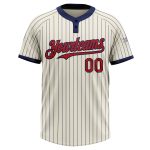 Custom Name and Number Softball Jersey - Personalized Two-Button Navy Pinstripe with Cream and Red Unisex Design Personalized