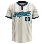 Custom Name and Number Unisex Two-Button Softball Jersey - Personalized Cream Navy Pinstripe Teal Design Personalized Cream