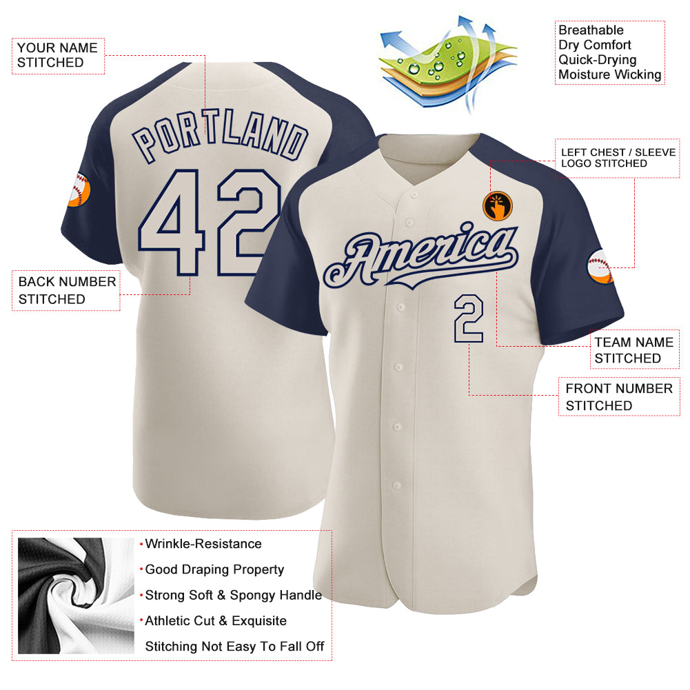 Personalized Cream Navy Raglan Sleeves Baseball Jersey Personalized Navy Cream Baseball Jersey with Raglan Sleeves - Custom Sports Apparel Personalized Cream Navy Raglan Sleeves - Image 3