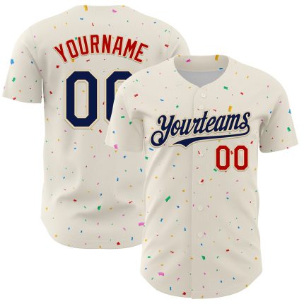Personalized 3D Confetti Baseball Jersey in Cream Navy-Red, Custom Name and Number Option Personalized Cream Navy-Red 3D