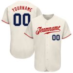 Custom Name Number Baseball Jersey - Personalized Authentic Cream Navy-Red Team Jersey Personalized Cream Navy-Red Authentic