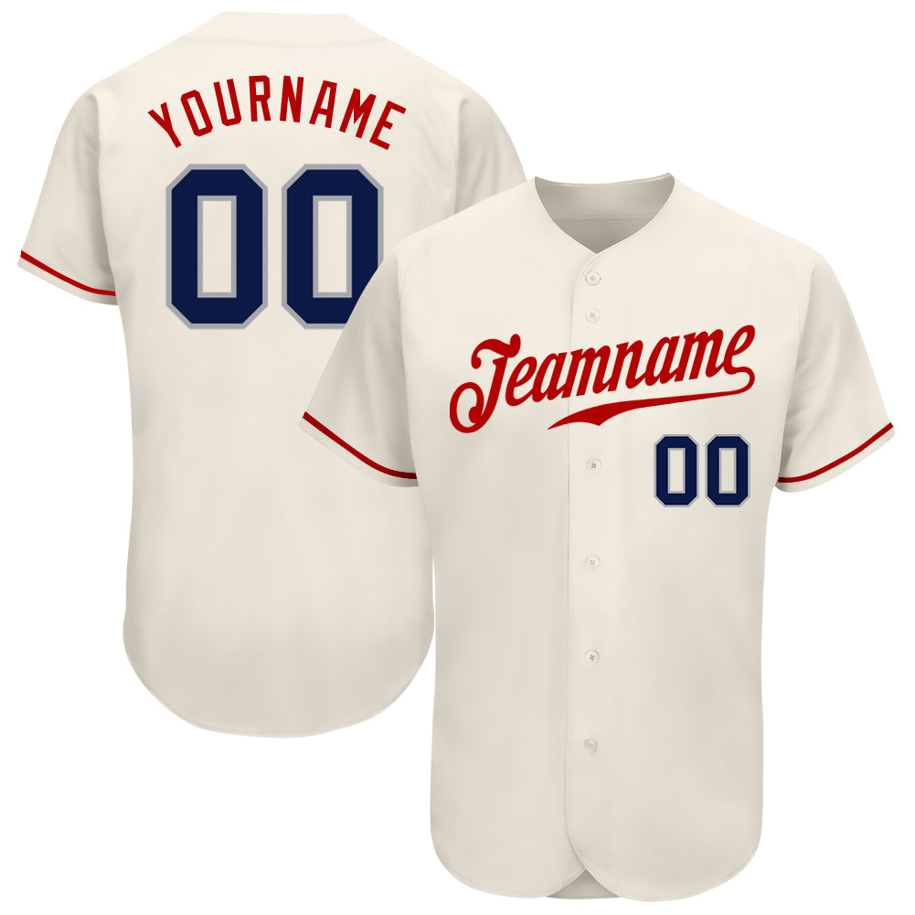 Custom Name Number Baseball Jersey - Personalized Authentic Cream Navy-Red Team Jersey Personalized Cream Navy-Red Authentic