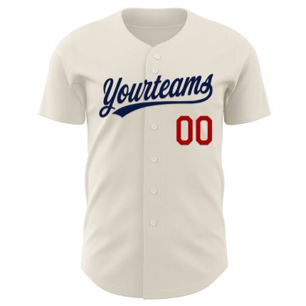 Personalized Baseball Jersey for Kids Cream Navy-Red Color Size 3 Personalized Cream Navy-Red Baseball Jersey 3
