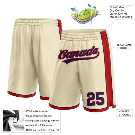 Personalized Basketball Shorts in Cream Navy-Red for Men and Women Personalized Cream Navy-Red Basketball Shorts