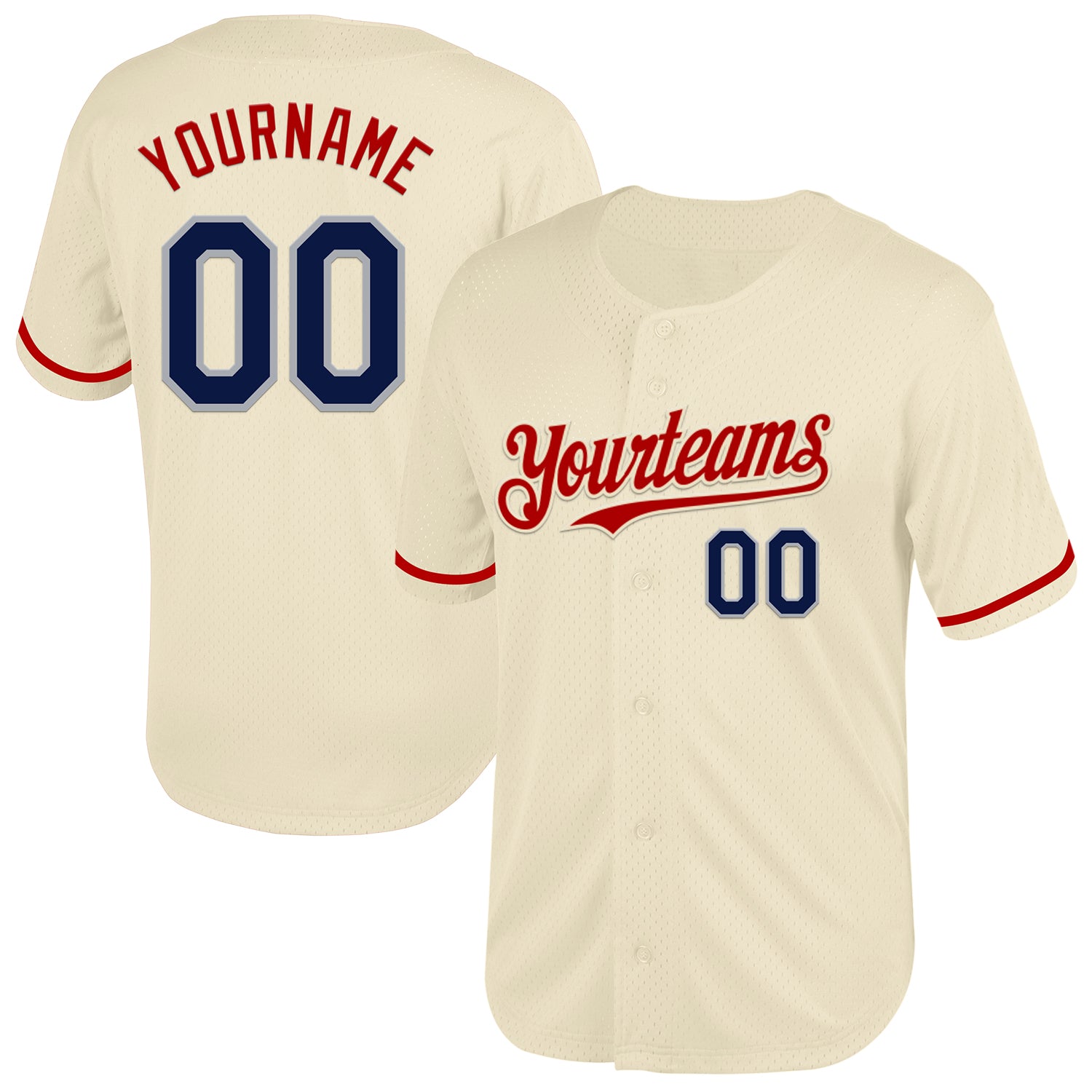 Custom Team Name and Number Throwback Baseball Jersey - Personalized Cream Navy Red-Gray Mesh Personalized Cream Navy Red-Gray
