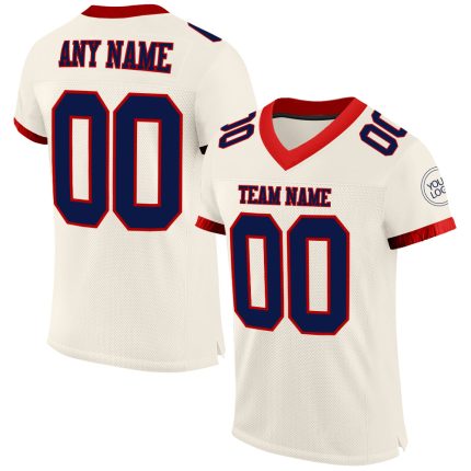 Custom Name and Number Authentic Football Jersey - Personalized Cream Navy-Red Mesh Personalized Cream Navy-Red Mesh Authentic
