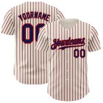 Personalized Authentic Baseball Jersey with Custom Name and Number - Navy Red Pinstripe Personalized Cream (Navy Red Pinstripe)