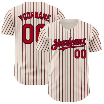 Personalized Red-Navy Baseball Jersey with Cream Navy Red Pinstripe Design Personalized Cream (Navy Red Pinstripe) Red-Navy