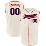 Personalized Navy Red Baseball Jersey - Sleeveless Cream Top for Custom Style Personalized Cream Navy-Red Sleeveless Baseball