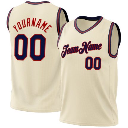 Personalized Throwback Basketball Jersey in Cream Navy-Red Colors Personalized Cream Navy-Red Throwback Basketball Jersey