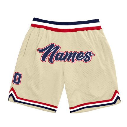 Personalized Basketball Shorts in Cream Navy and Red - Throwback Style Personalized Cream Navy-Red Throwback Basketball Shorts