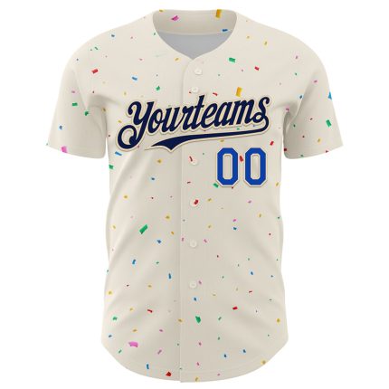 Personalized 3D Confetti Baseball Jersey in Cream and Navy Thunder Blue - Custom Sports Apparel Personalized Cream Navy-Thunder