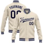 Personalized Navy White Varsity Letterman Bomber Jacket Full-Snap Cream Personalized Cream Navy-White Bomber Full-Snap Varsity