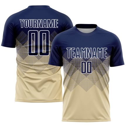 Personalized Sublimation Soccer Jersey Navy-White Cream Uniform for Kids and Adults Personalized Cream Navy-White Sublimation