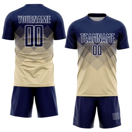 Personalized Sublimation Soccer Jersey Navy-White Cream Uniform for Kids and Adults Personalized Cream Navy-White Sublimation
