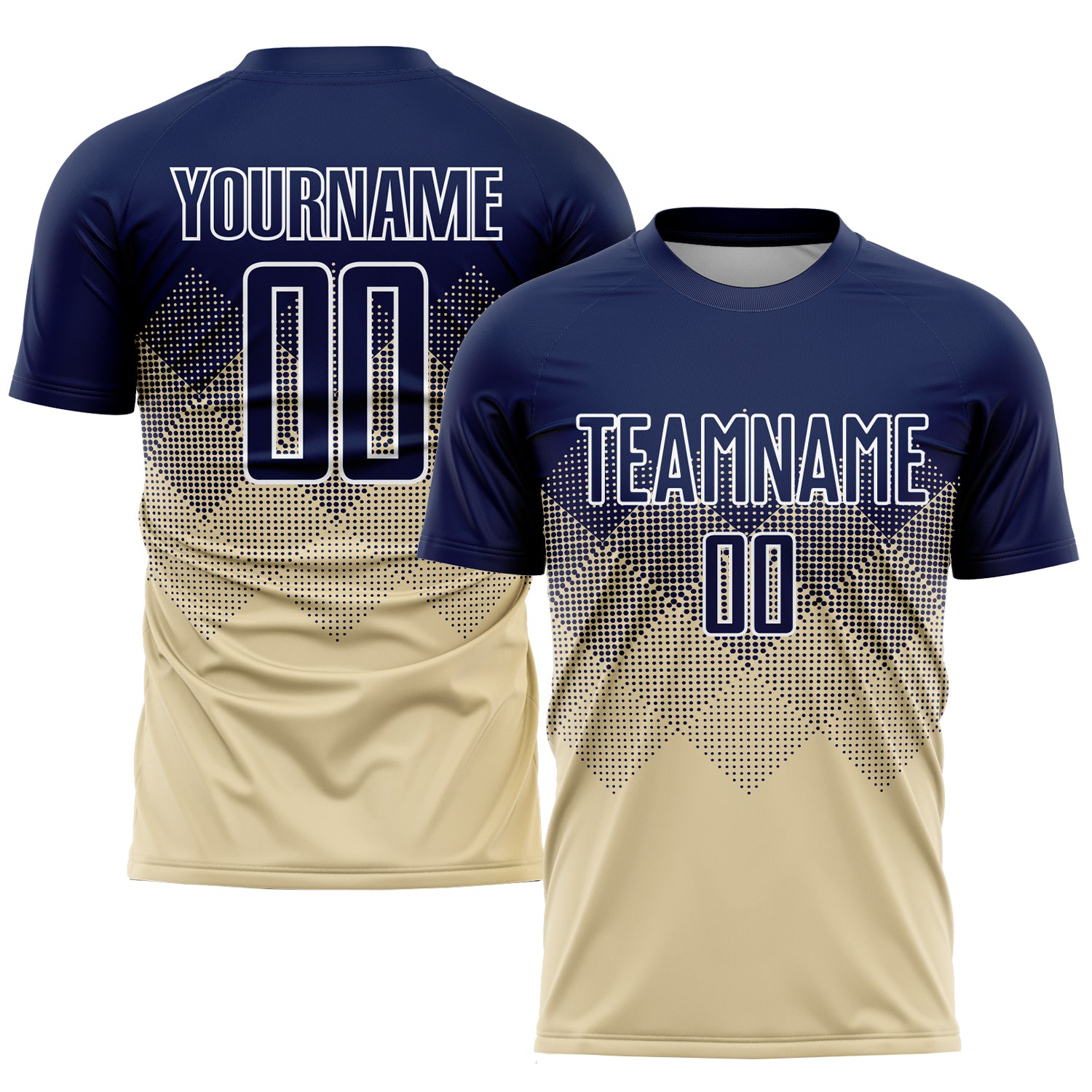 Custom Name and Number Soccer Jersey - Personalized Cream Navy-White Sublimation Team Uniform Personalized Cream Navy-White