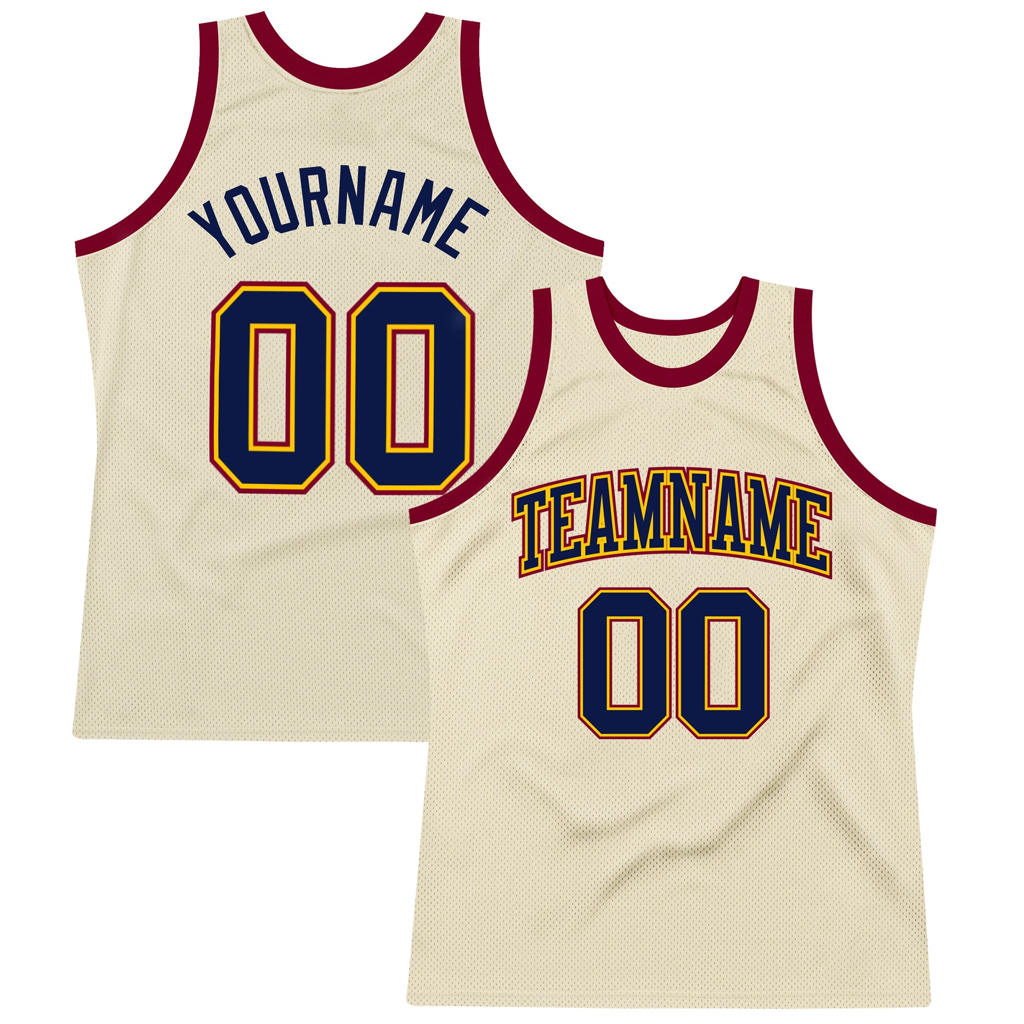 Custom Personalized Basketball Jersey with Team Name, Number, Cream Navy Yellow-Maroon Throwback Design Personalized Cream
