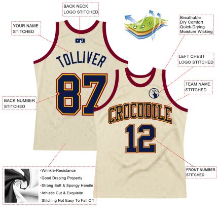 Personalized Navy Yellow Maroon Throwback Basketball Jersey for Fans Personalized Cream Navy Yellow-Maroon Throwback Basketball