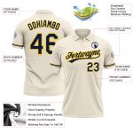 Custom Performance Vapor Golf Polo Shirt with Personalized Name and Number - Cream Navy-Yellow Personalized Cream Navy-Yellow