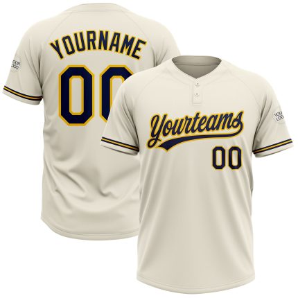 Custom Unisex Softball Jersey in Cream and Navy-Yellow, Two-Button Design Personalized Cream Navy-Yellow Two-Button Unisex