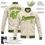 Personalized Neon Green and Black Varsity Letterman Bomber Jacket Full-Snap Personalized Cream Neon Green-Black Bomber Full-Snap