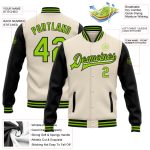 Custom Name and Number Two Tone Neon Green Black Varsity Letterman Bomber Jacket - Personalized Full-Snap Team Apparel Personalized