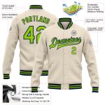 Personalized Varsity Letterman Jacket in Cream Neon Green and Navy Full-Snap Bomber Design Personalized Cream Neon Green-Navy