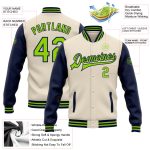 Personalized Neon Green Navy Two Tone Bomber Varsity Letterman Full-Snap Jacket Personalized Cream Neon Green-Navy Bomber