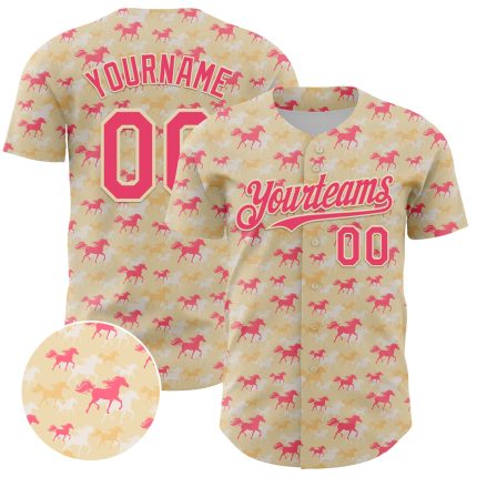 Personalized 3D Neon Pink Horse Baseball Jersey with Custom Name & Number - Authentic Team Design Personalized Cream Neon