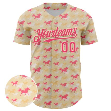 Personalized 3D Neon Pink Horse Baseball Jersey with Custom Name & Number - Authentic Team Design Personalized Cream Neon