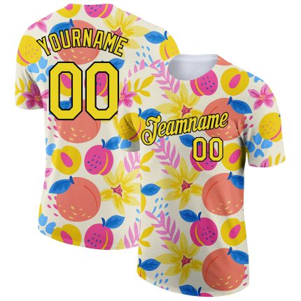 Personalized Summer Performance T-Shirt with Neon Yellow-Black 3D Pattern, Custom Name and Number, Ideal for Holiday Team Events