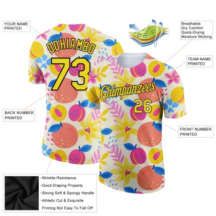 Personalized Summer Performance T-Shirt with Neon Yellow-Black 3D Pattern, Custom Name and Number, Ideal for Holiday Team Events