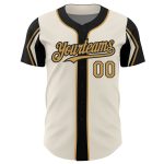 Personalized Baseball Jersey in Cream Old Gold-Black with 3 Arm Shapes Personalized Cream Old Gold-Black 3 Colors Arm Shapes