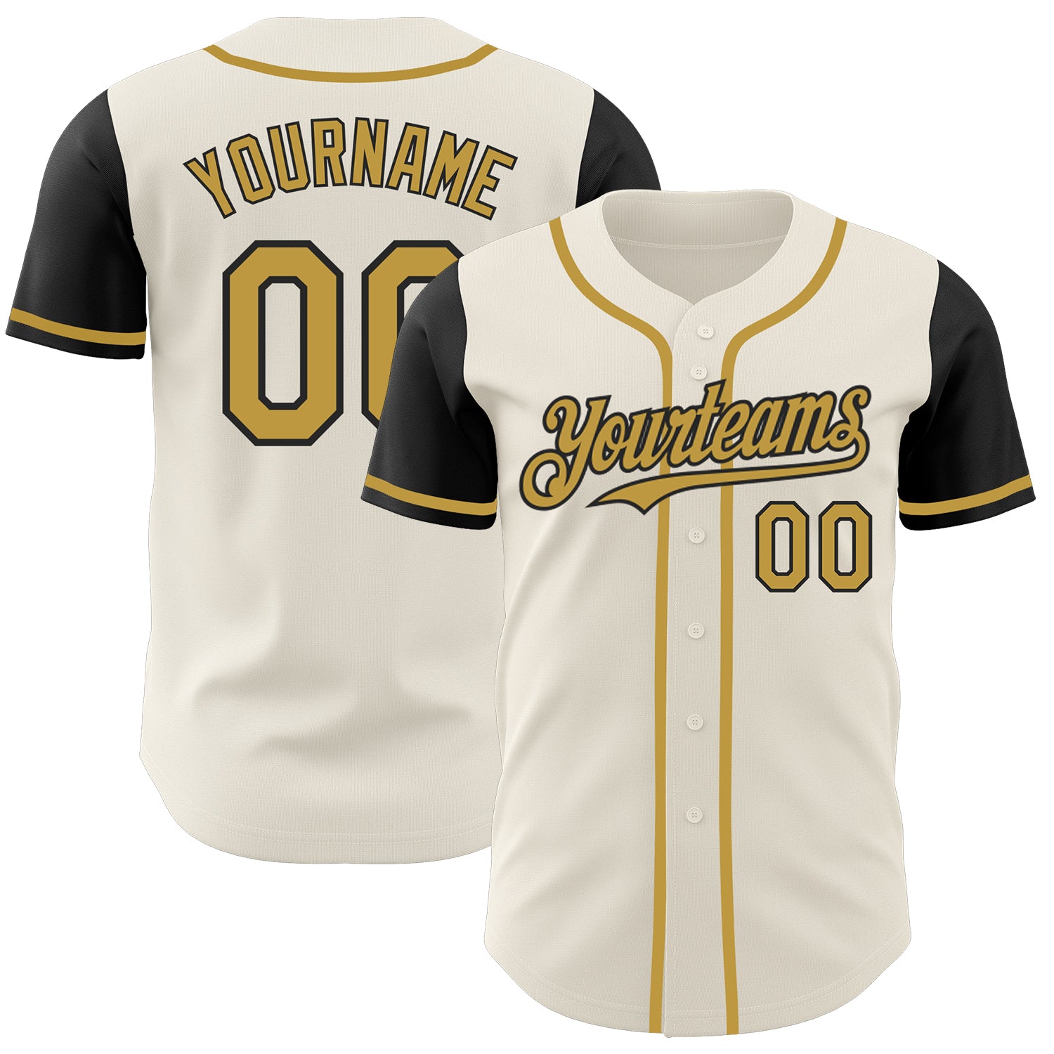 Custom Two Tone Baseball Jersey - Personalized Cream and Old Gold-Black with Your Name and Number Personalized Cream Old
