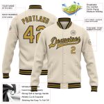 Personalized Old Gold Black Bomber Varsity Letterman Jacket - Full-Snap Style Personalized Cream Old Gold-Black Bomber Full-Snap