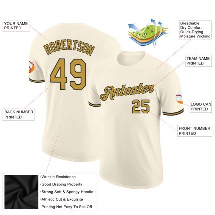 Personalized Old Gold Black Performance T-Shirt for Men and Women - Comfortable Cream Athletic Wear Personalized Cream Old
