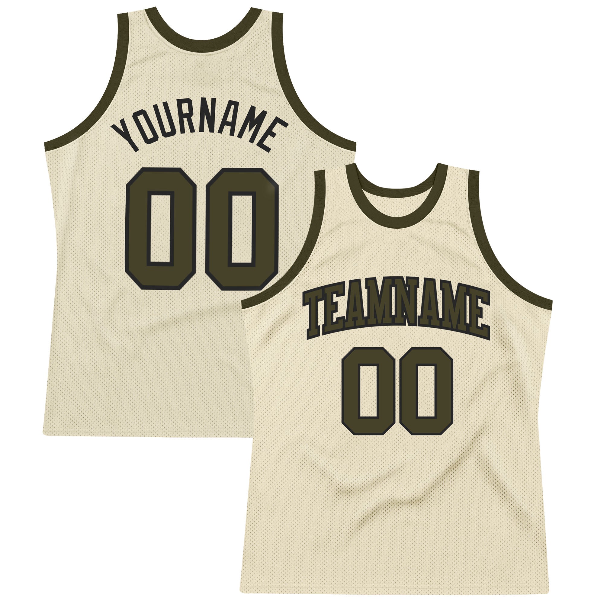 Custom Name and Number Personalized Cream Olive-Black Basketball Jersey - Authentic Throwback Style Personalized Cream Olive-Black