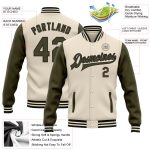 Personalized Two Tone Olive-Black Bomber Varsity Letterman Full-Snap Jacket Personalized Cream Olive-Black Bomber Full-Snap