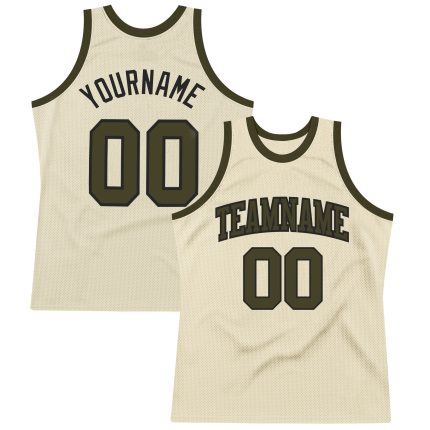 Personalized Olive-Black Basketball Jersey - Cream Throwback Design Personalized Cream Olive-Black Throwback Basketball Jersey