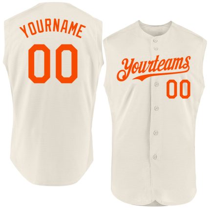 Custom Name and Number Personalized Orange Baseball Jersey - Authentic Sleeveless Team Design Personalized Cream Orange Authentic