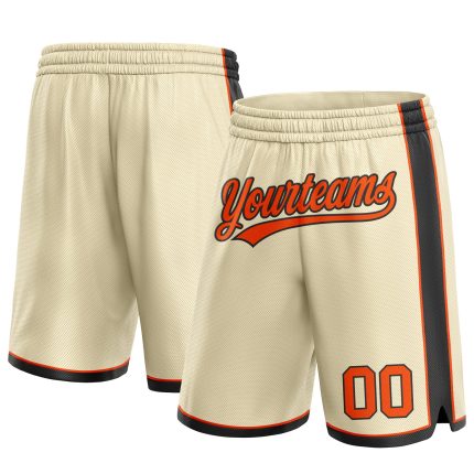 Custom Team Basketball Shorts with Name and Number - Personalized Cream and Orange-Black Design Personalized Cream Orange-Black