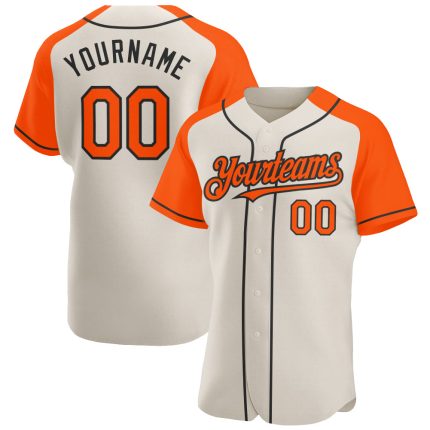 Personalized Custom Name and Number Baseball Jersey, Cream Orange Black Authentic Raglan Sleeves Personalized Cream Orange-Black