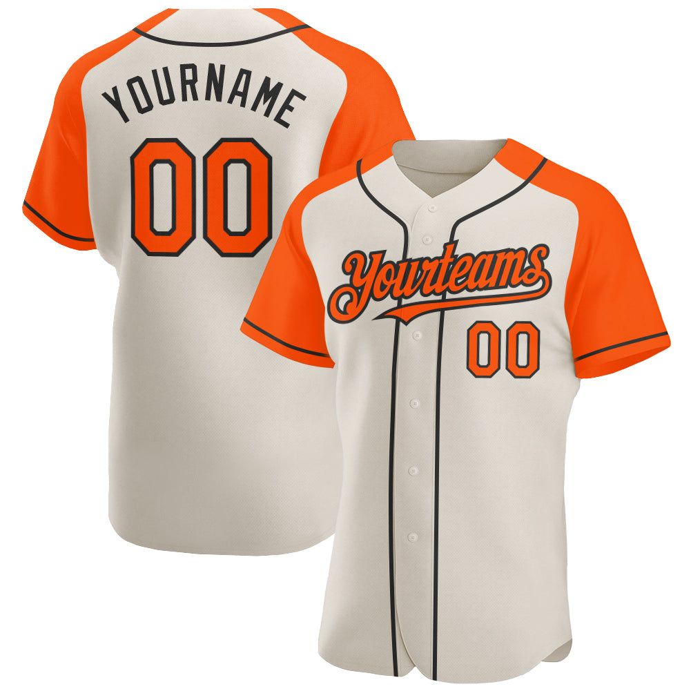 Personalized Custom Name and Number Baseball Jersey, Cream Orange Black Authentic Raglan Sleeves Personalized Cream Orange-Black