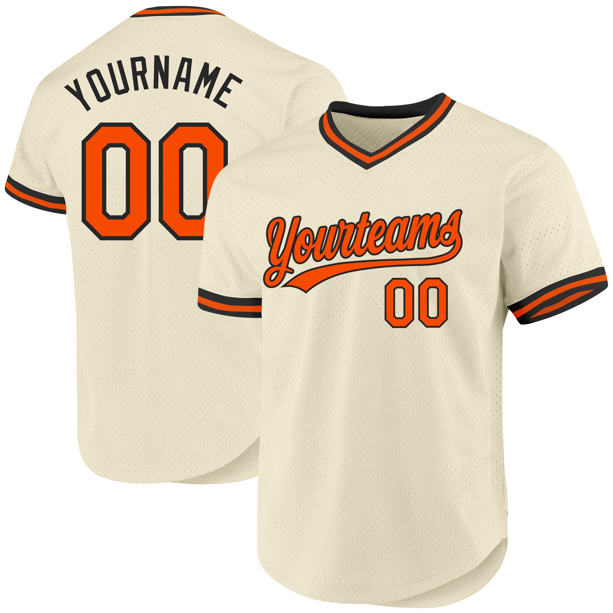 Custom Name and Number Personalized Baseball Jersey - Cream Orange Black Authentic Throwback Personalized Cream Orange-Black