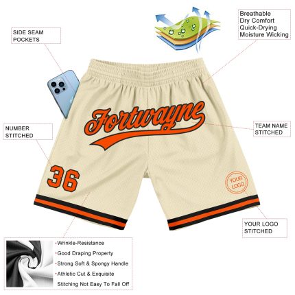 Personalized Orange and Black Basketball Shorts - Authentic Throwback Style Personalized Cream Orange-Black Authentic Throwback