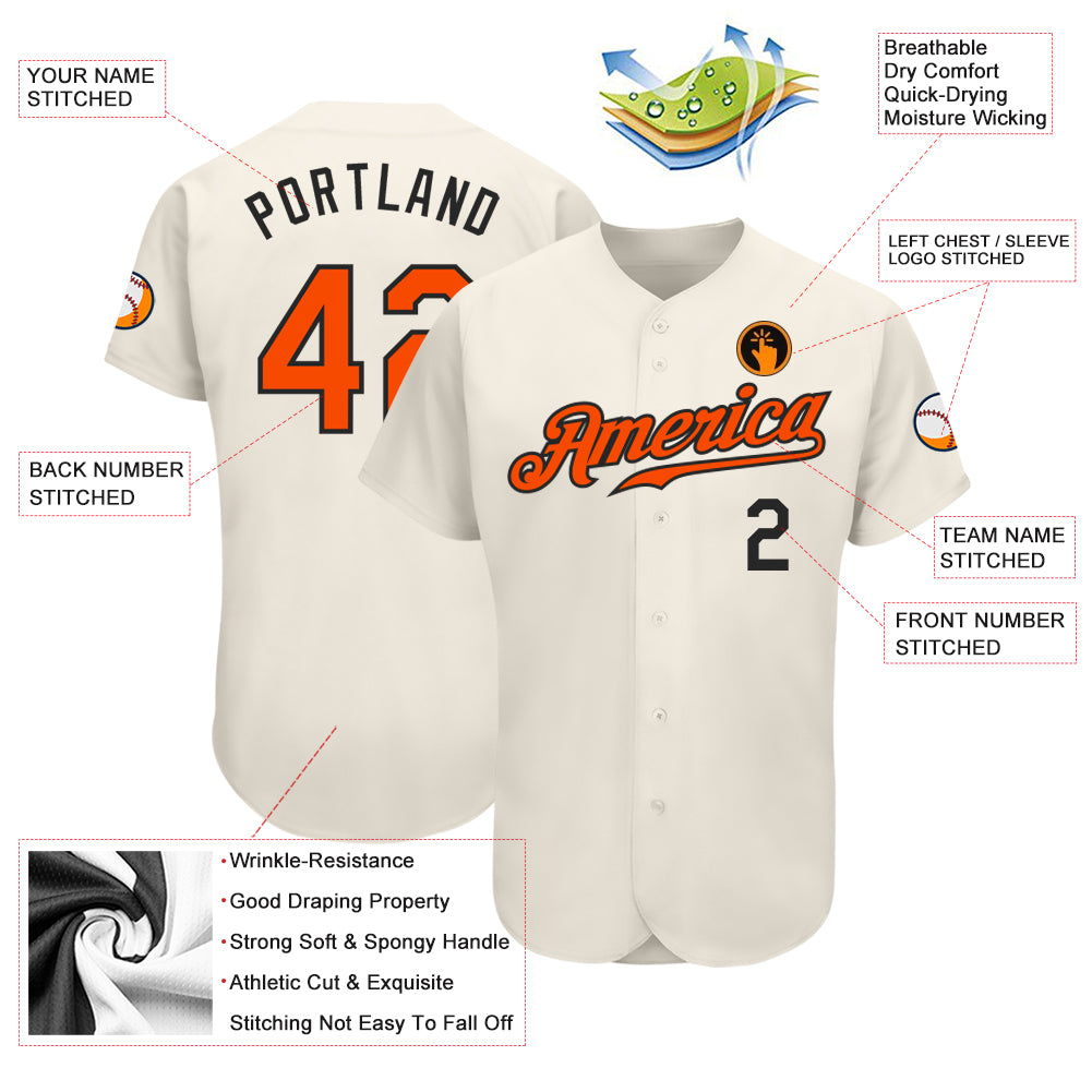 Personalized Cream Orange-Black Baseball Jersey 2 Personalized Orange and Black Baseball Jersey for Men and Women, Custom Name & Number 2 Personalized Cream Orange-Black Baseball - Image 3