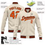 Custom Name and Number Varsity Letterman Jacket - Personalized Cream Orange Black Bomber Full-Snap Design Personalized Cream