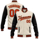 Custom Team Name Number Black Orange Bomber Varsity Jacket Two Tone Personalized Full-Snap Letterman Personalized Cream Orange-Black