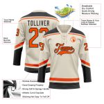 Custom Personalized Hockey Jersey with Orange and Black Lace Neck, Team Name and Number Personalized Cream Orange-Black Hockey