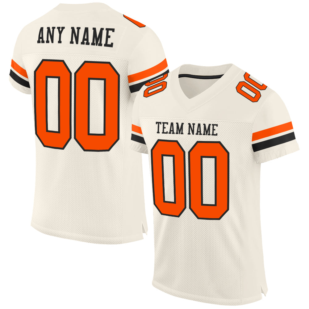 Personalized Authentic Football Jersey Cream Orange Black Mesh for Men Personalized Cream Orange-Black Mesh Authentic Football